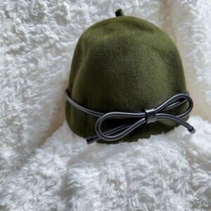 Burberry Prorsum Green Rabbit Hair Felt Cloche Hat  Bow S/M